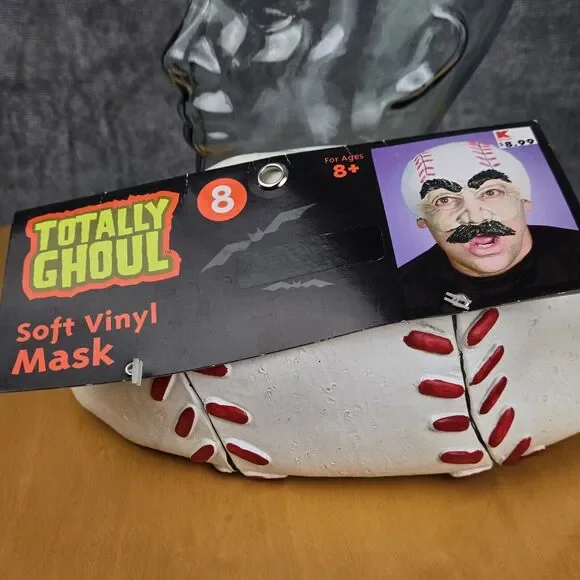 Vintage Halloween Baseball Head Guy Half Mask Vinyl Mustache Seasons for Kmart - Picture 12 of 14